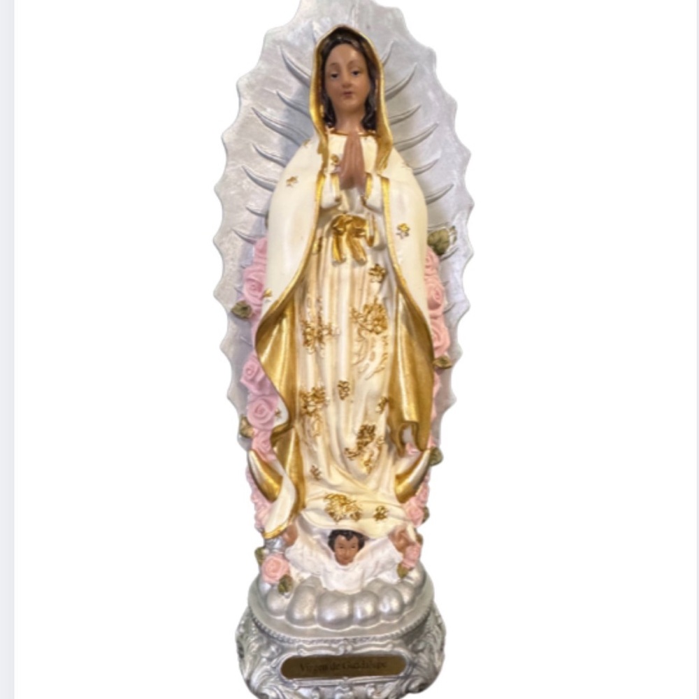 Our Lady of Guadalupe Resin Statue - Gold, White, Pink